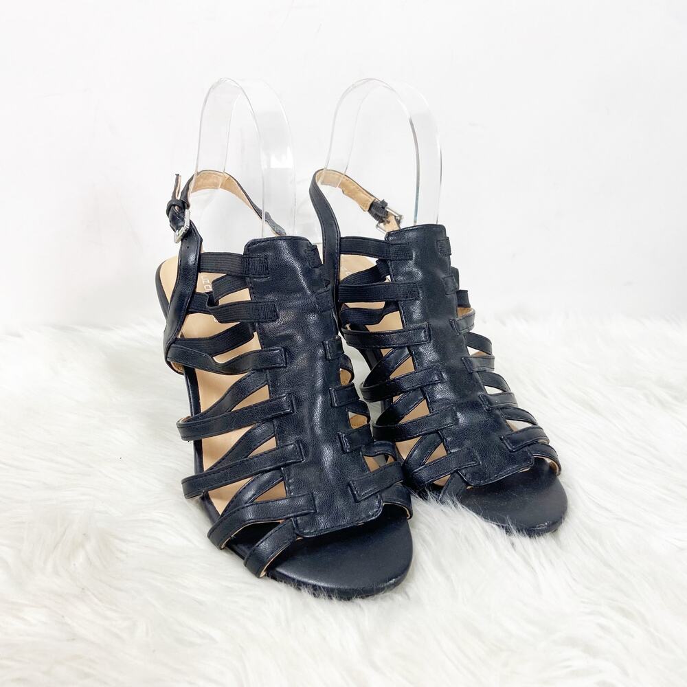 Liz Claiborne 7 M Womens Black Faux Leather Cage Heels